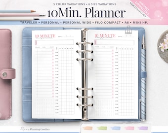 10 Minute Hourly Planner Printable Inserts | A6, Personal, Traveler, Mini HP