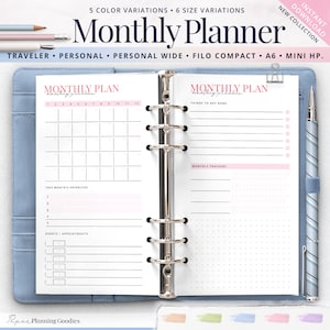 Undated Monthly Planner, A6 Monthly Planner, Personal Wide Planner, Simple Planner Insert, Undated Traveler, Printable Discbound, HP Mini