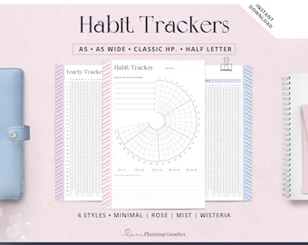 Printable Habit Tracker, Year Pixels, Monthly Goal Planner (A5, Half Letter, Classic HP)