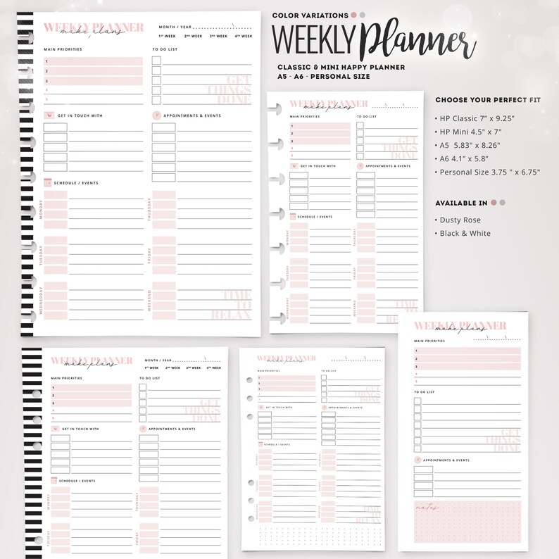 Weekly Planner Printable Happy Planner Insert HP Classic A5 Etsy