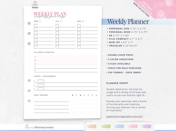 Planner Inserts - A6 & ARCHIVE  Stationery Templates ~ Creative