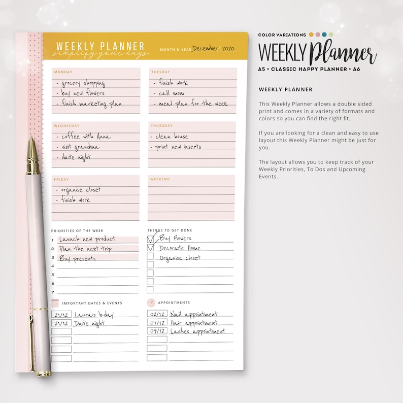 Weekly Planner Printable Happy Planner Insert HP Classic A5 Etsy Australia