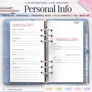 Personal Information Page | Contact Info Layout | Medical Details Insert | Personal Planner | A6 Mini HP Traveler Size | Printable PDF
