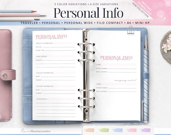 Personal Information Planner Insert | A6 Mini HP Sizes (Printable PDF)