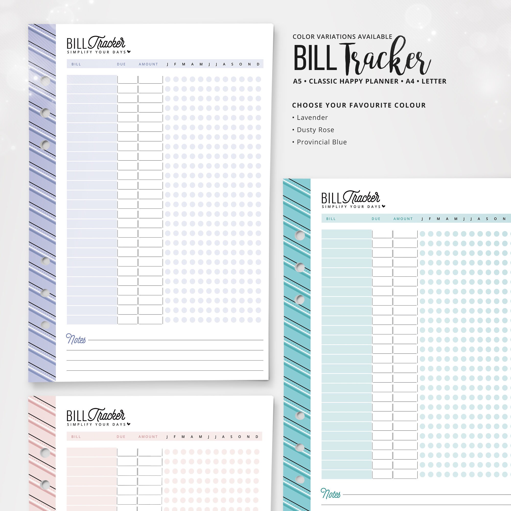 Bill Tracker Classic HP Insert Planner Printable Finance - Etsy