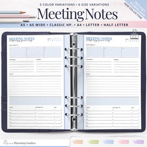 Meeting Notes Planner Insert | Meeting Agenda Template | Business Meeting Planner | Meeting Minutes | A5 A4 Letter Classic HP | PDF Download