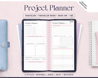 Undated Project Planner, PDF Printable Inserts, Standard TN | Traveler's Wide | B6 | Mini HP