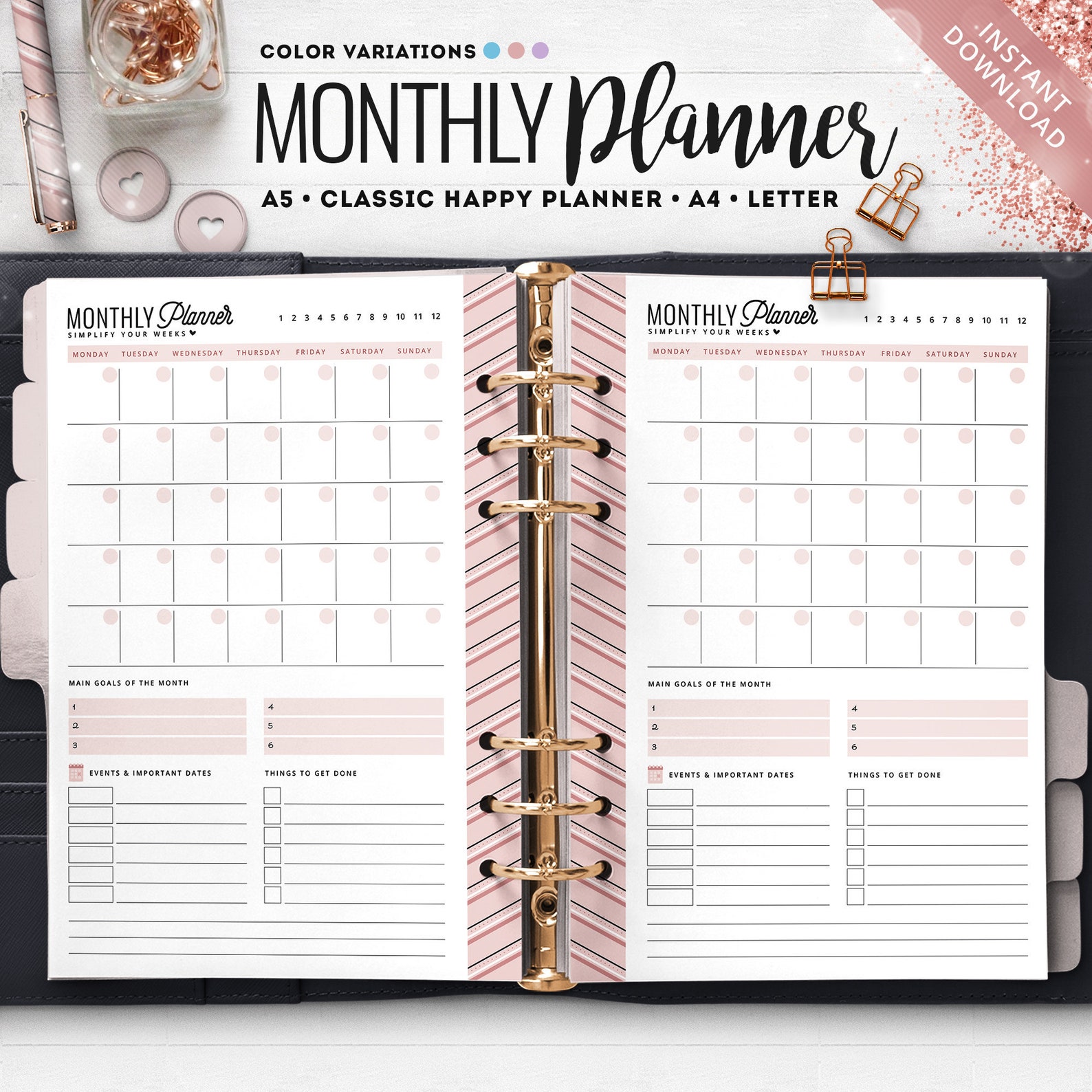 Monthly Planner Printable Happy Planner Insert HP Classic | Etsy