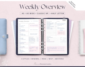 Minimal Weekly Planner Printable, Week Overview, Sizes (A5, Half Letter)