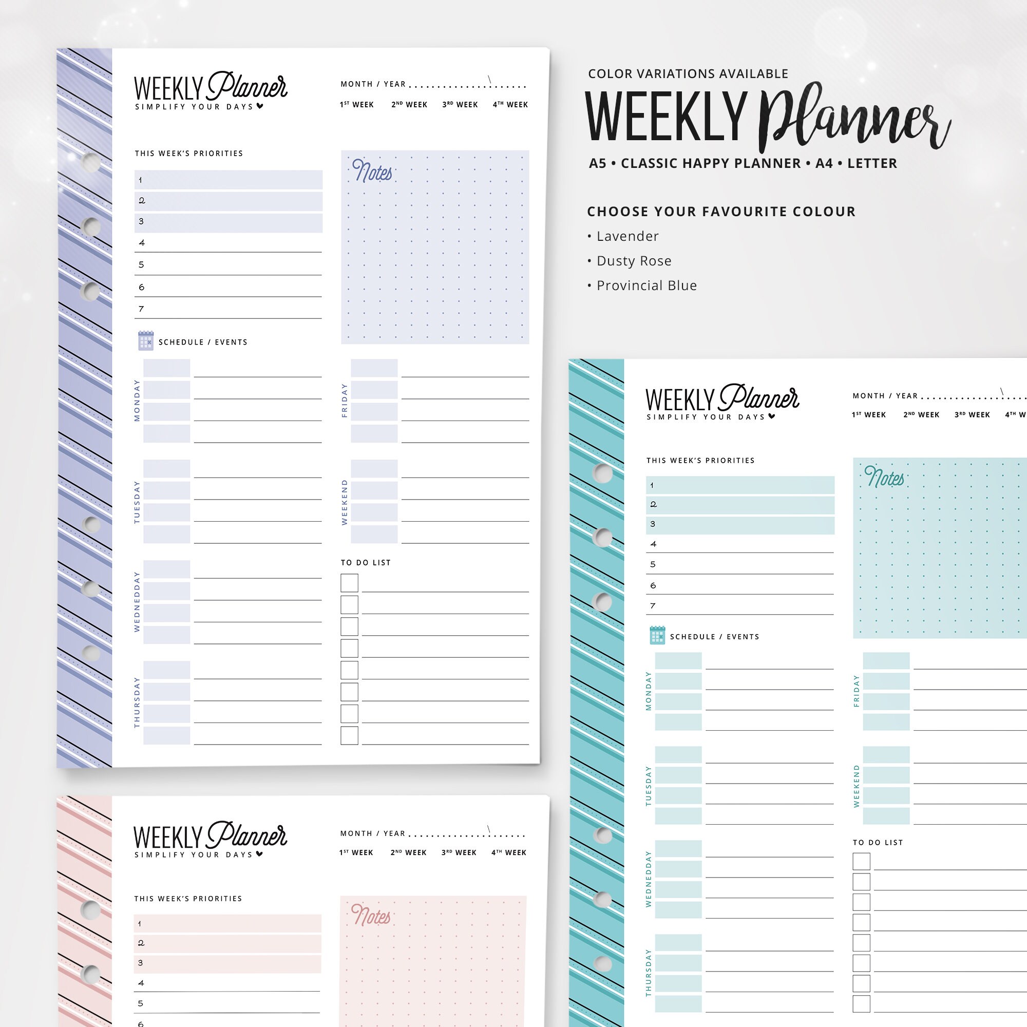 Weekly Planner Printable Happy Planner Insert HP Classic A5 - Etsy