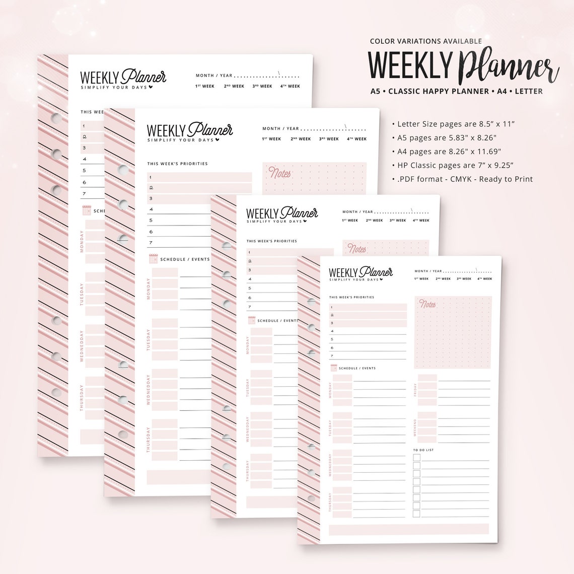 Weekly Planner Printable Happy Planner Insert HP Classic A5 | Etsy