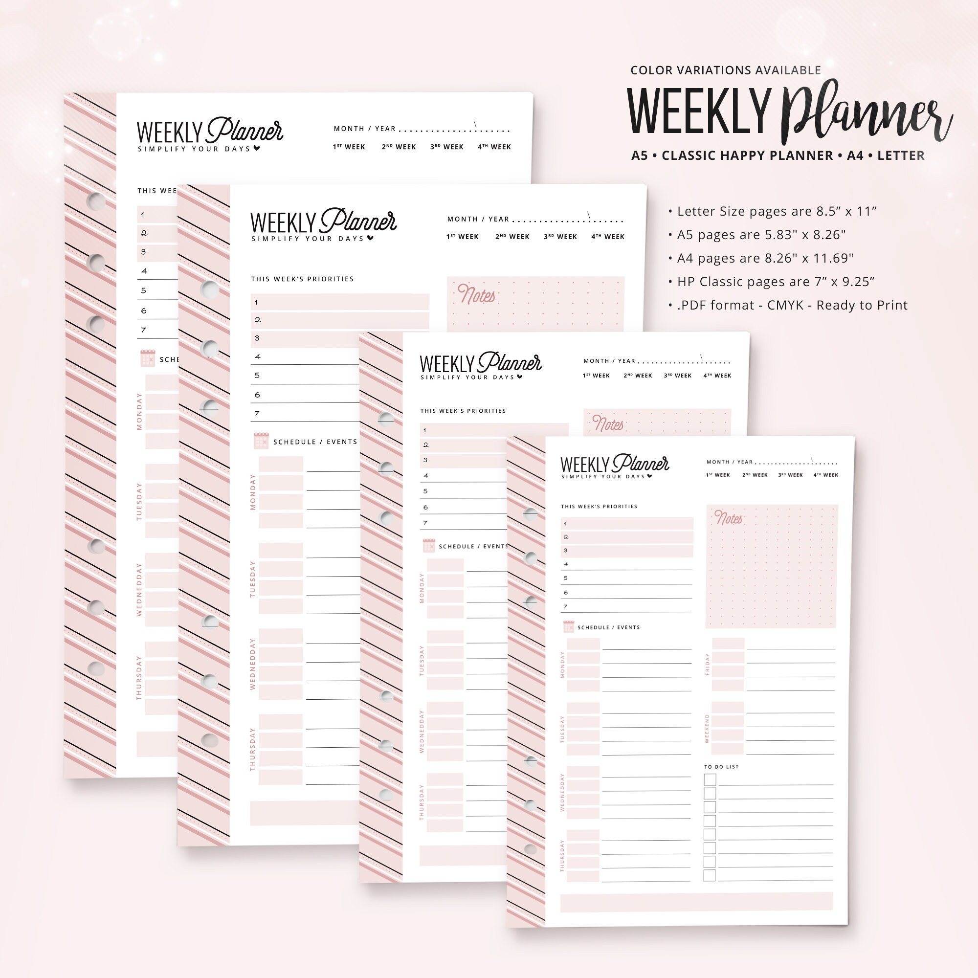 Weekly Planner Printable Happy Planner Insert HP Classic A5 - Etsy