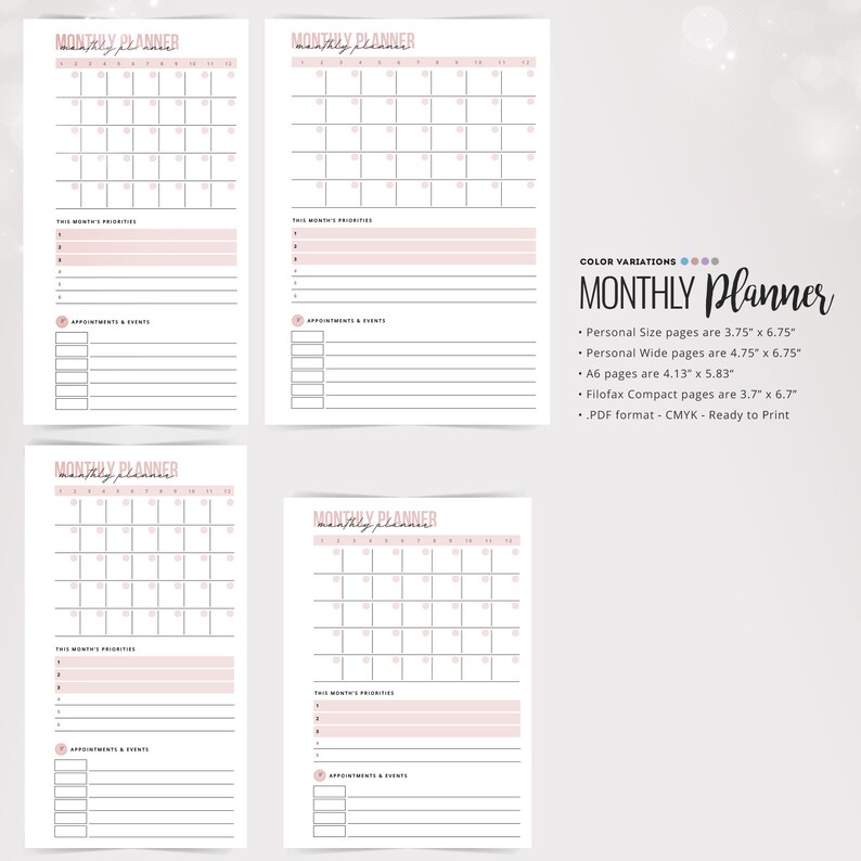 Personal Size Monthly Planner A6 Monthly Planner Personal Etsy