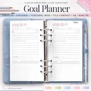 Personal Goal Planner | Goal Tracker Printable | A6 Traveler MiniHP | Productivity Insert | Monthly Goals | Goal Setting PDF