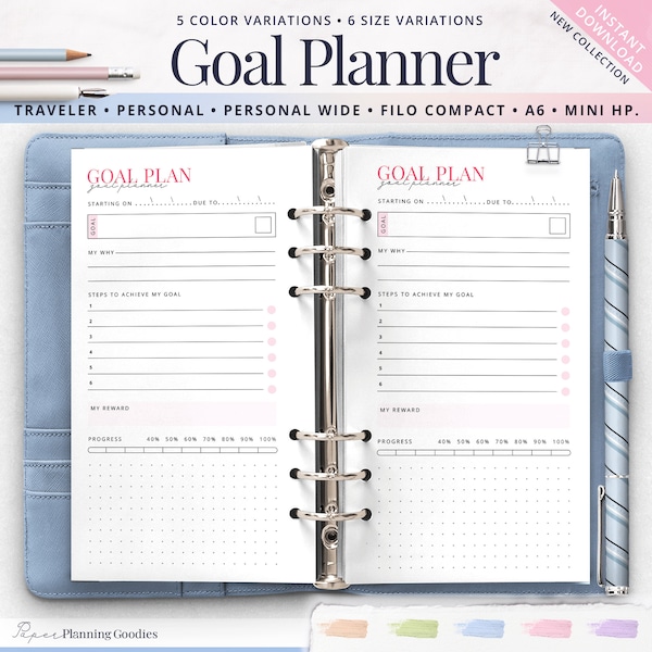 Personal Goal Planner, Printable Inserts, Goal Setting , Productivity Planner, A6, Traveler Notebook, Goal Tracker, Monthly Goal, MiniHP