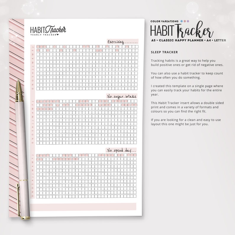 Habit Tracker Printable | Year in Pixels | A5, A4, Letter Size, Classic HP image 3