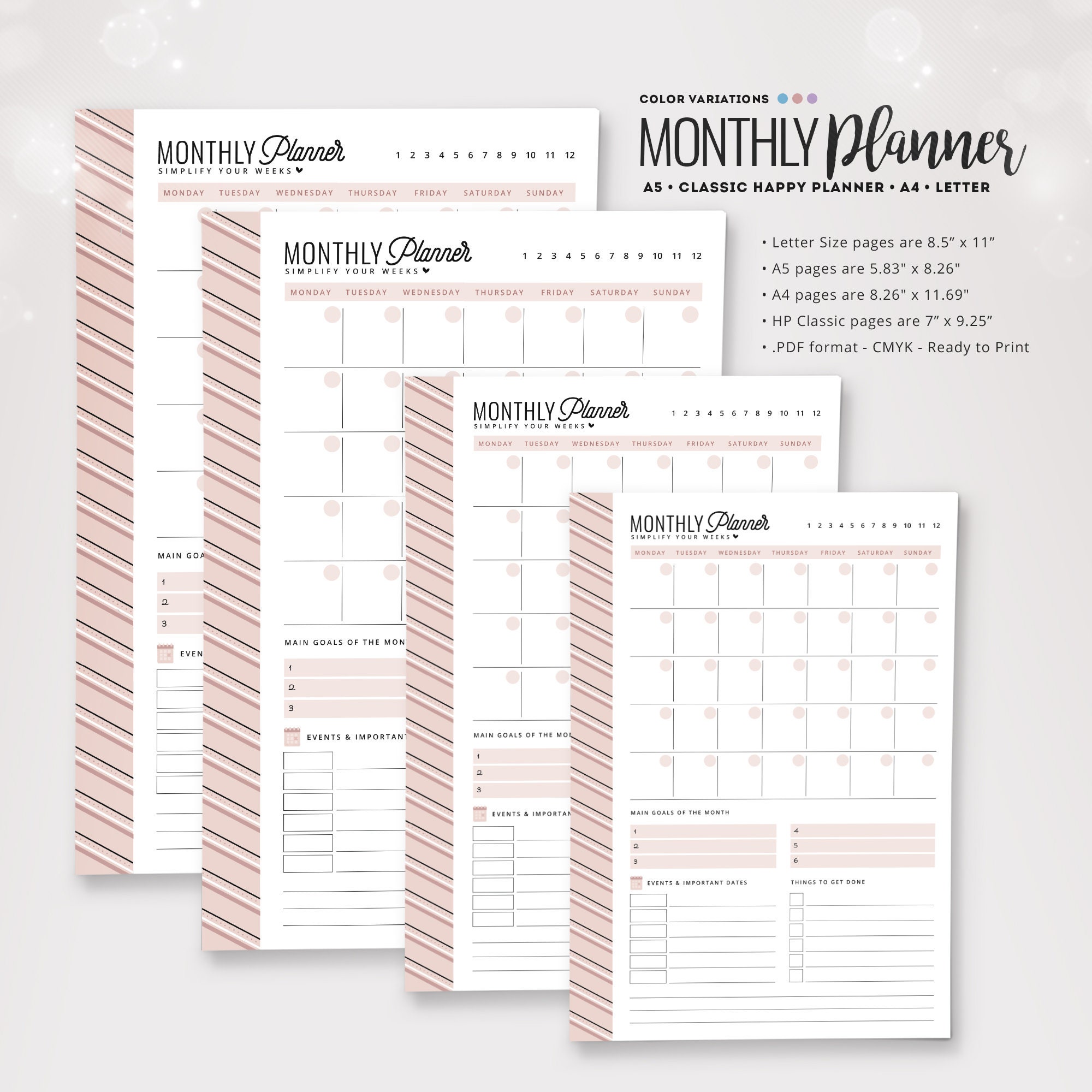 Monthly Planner Printable Happy Planner Insert HP Classic | Etsy