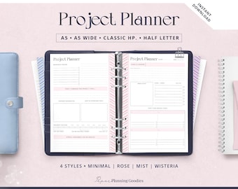 Undated Project Planner Printable | A5, Classic HP, Half Letter (Digital Download)