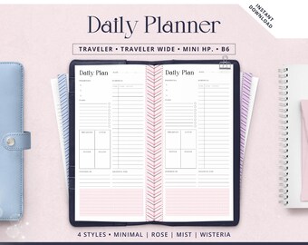 Daily Planner Printable Inserts for B6, Traveler's Notebook, Mini HP (Digital Download)