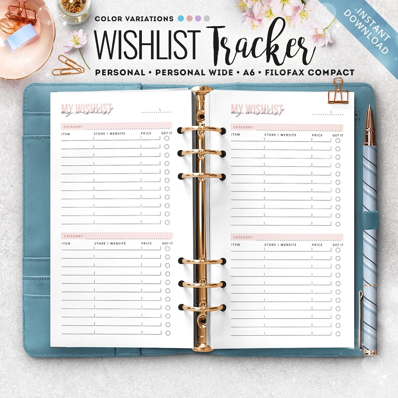 Personal Size Wishlist Tracker A6 Wishlist Filofax Compact - Etsy Nederland