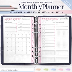Resumen mensual imprimible, resumen del mes, planificador mensual sin fecha, calendario y programación mensual, HP clásico, imprimible en A5, media carta