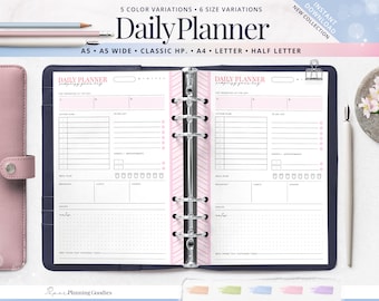 Undated Daily Planner Printable, A5 A4 Letter Sizes (PDF)