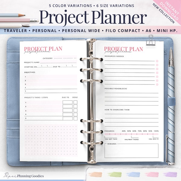 Personal Size Project Planner, A6 Project Planner, Personal Wide, Compact Inserts, Personal Pages, Traveler, Printable Project, Task Tracker