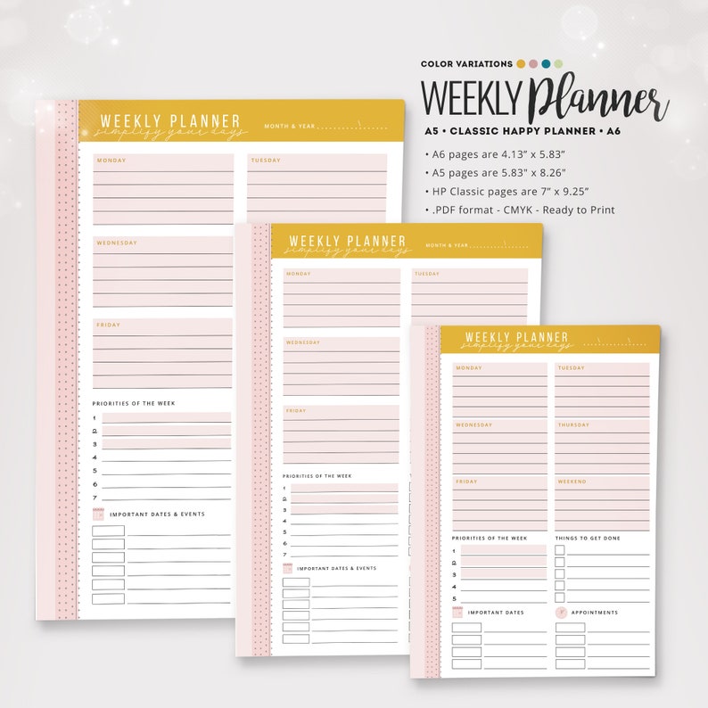Weekly Planner Printable Happy Planner Insert HP Classic A5 Etsy Australia
