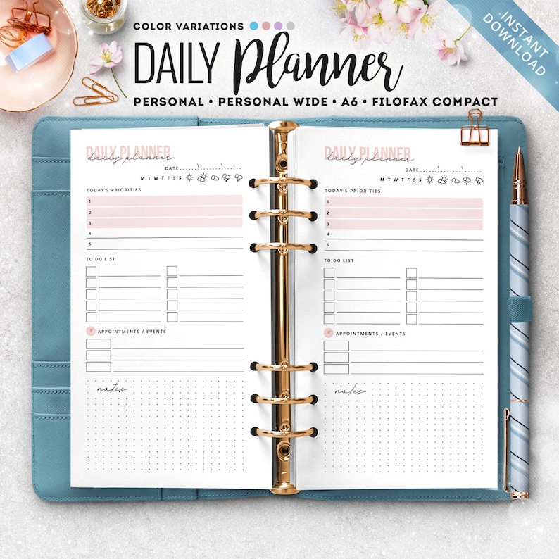 Personal Size Daily Planner A6 Daily Planner Personal Wide Etsy Canada