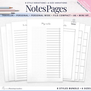Druckbare Notiz Seiten, linierte Notizen Planer Einlagen, To Do Liste, Punkt, linierte Memo Seiten, Basis Notizen Papier Set, persönliche Größe, Traveler, A6