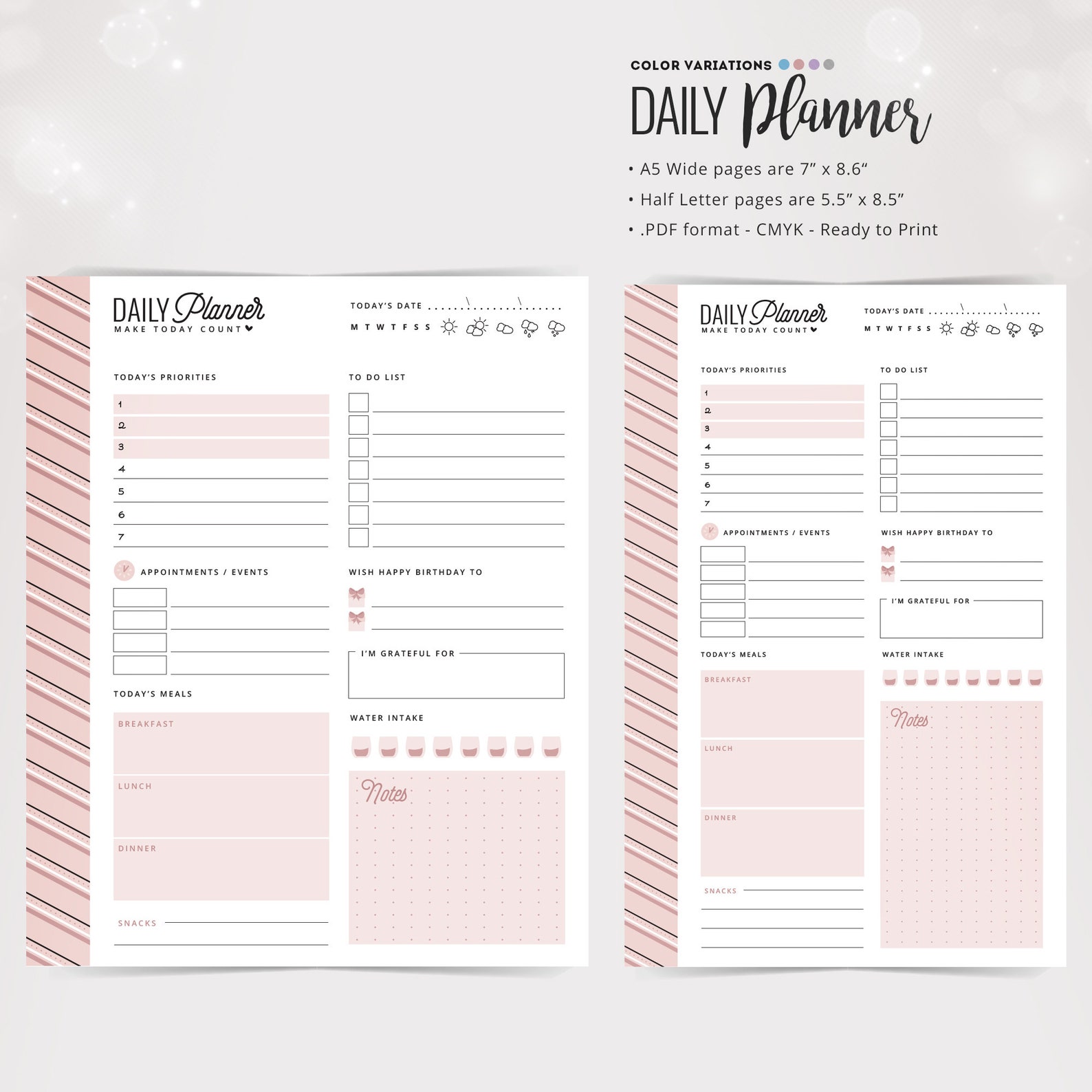 A5 Wide Daily Planner Printable, Half Letter Size (PDF) - Etsy