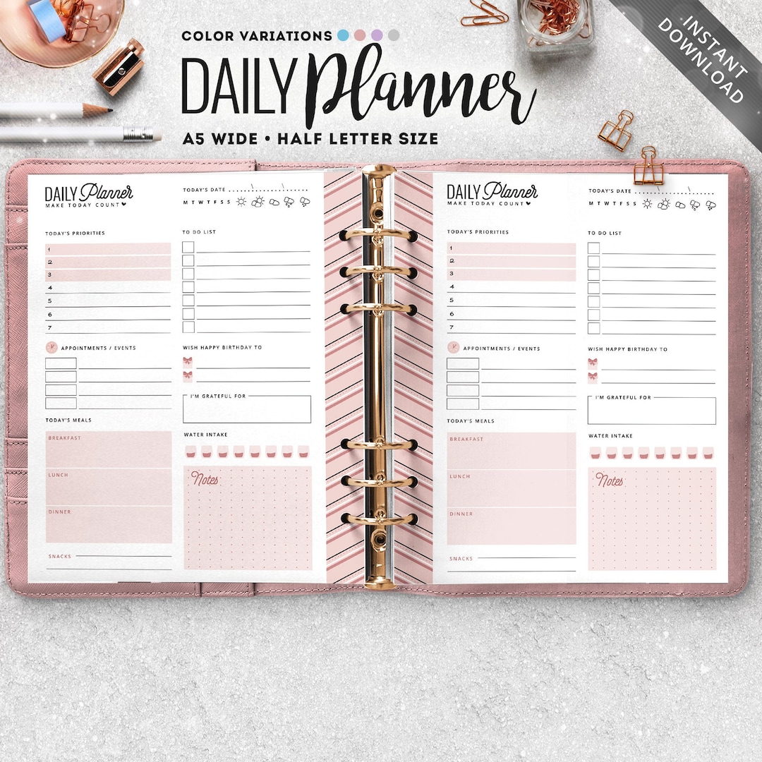 A5 Wide Daily Planner Printable, Half Letter Size (PDF) - Etsy