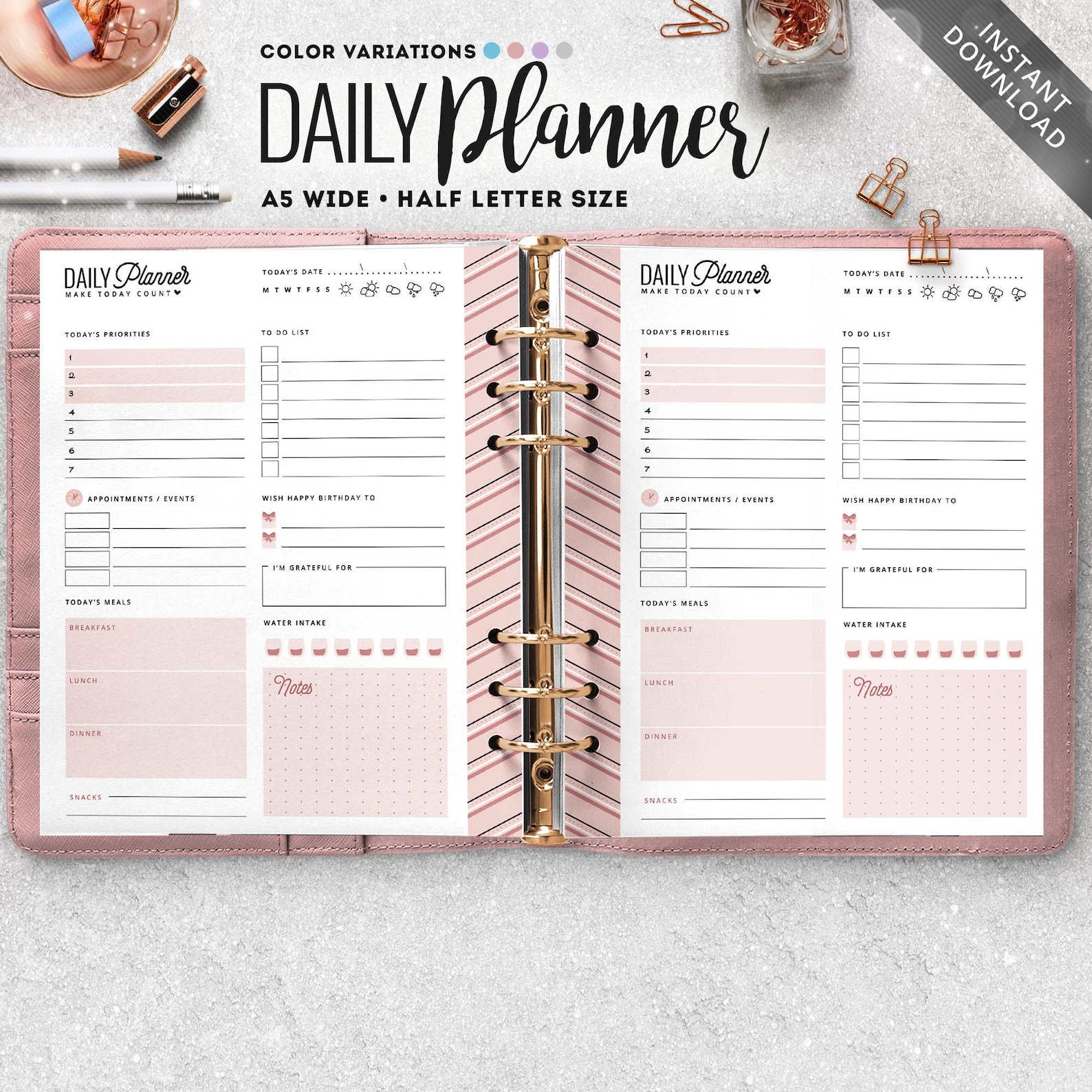A5 Wide Daily Planner Printable, Half Letter Size (PDF) - Etsy Canada
