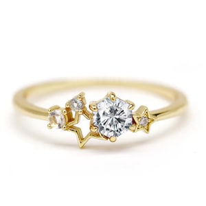 Bague étoile simulée en diamant : bague de mariée Polaris en argent sterling S925
