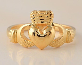 Anillo Claddagh relleno de oro de 18K, anillo de amante, anillo de promesa, anillo de propuesta, anillo de corazón, anillo delicado, anillo de regalos de pareja, anillo Claddagh Irlanda