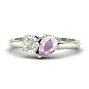 Anillo de cuarzo rosa: plata de ley, acabado dorado, joyería nupcial celestial