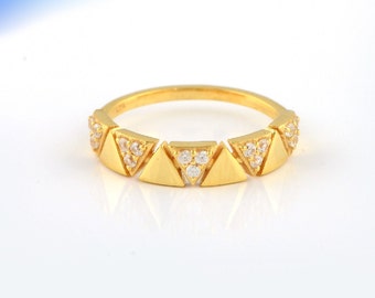 14K Gold Filled Moissanite Diamond Ring, Triangle Ring, Elegant Wedding Band, Engagement Ring, Stackable Ring, Promise Ring, Gift For Her