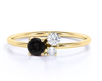 Black Onyx Engagement Ring, Wedding Ring, Bridal Ring, Round Cut Garnet Ring, Cluster Ring, Birthstone Ring, Valentine Day Gifts Rings