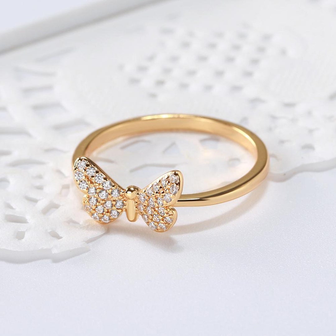 N-K Anello da donna con farfalla di cristallo e diamante, misura regolabile, anello aperto, gioiello per donna e ragazza, regalo di compleanno, design elegante e popolare