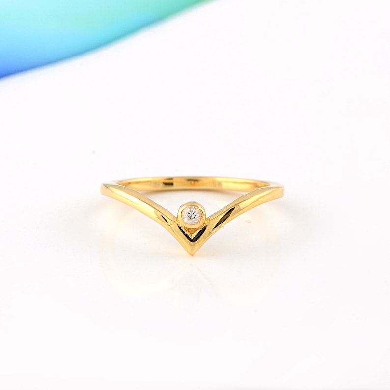 Gold Filled Ring V Shape Curved CZ Diamond Ring Trendy Geometric Ring Wedding Ring Delicate Ring Gift for her Band Ring Stacking Ring