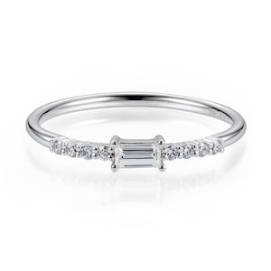 Half Eternity Baguette Ring, 925 Silver Stackable Band, Anniversary Promise Ring, Dainty Women Ring, Birthday Gift Ring, Christmas Gift Ring