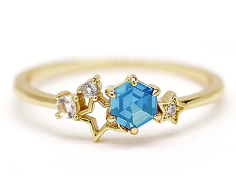 Dainty Blue Topaz Starlet Ring, Gemstone Bridal Ring, Women Jewelry, Birthstone Ring, Elegant Gift Ring, Christmas Day Gifts Ring