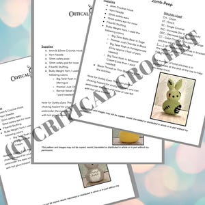 Könnte beinhalten: Ein Häkelmuster für ein Zomb-Peep Amigurumi-Spielzeug. Das Muster enthält Anweisungen zum Häkeln des Spielzeugs mit verschiedenen Garnfarben, darunter Grün, Weiß und Schwarz. Das Muster enthält auch eine Liste der benötigten Materialien, um das Projekt zu vervollständigen.