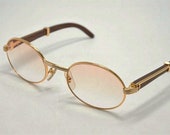 Vintage Gold Wood Frame Oval Sunglasses - Clear Lens Retro Steampunk Hip Hop Quavo Giverny Migos 90s Cartier Rapper Wooden Mens Womens
