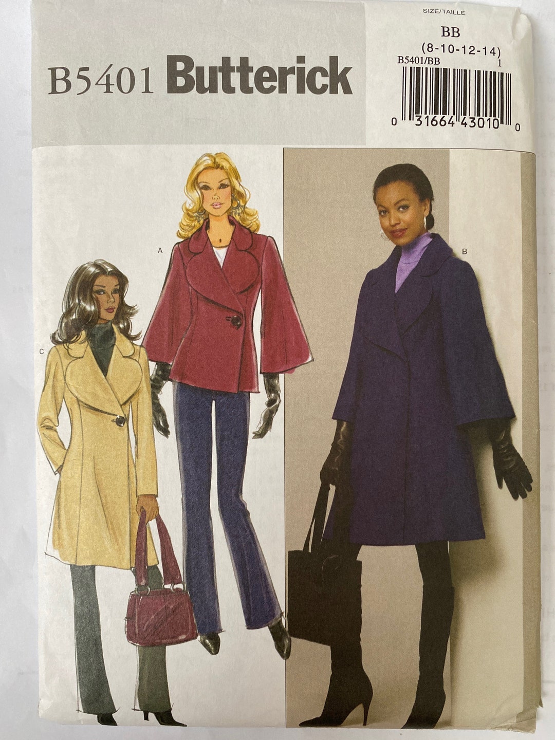 Butterick B5401 Uncut Sewing Pattern Misses Ladies Coats Size 8-14 ...
