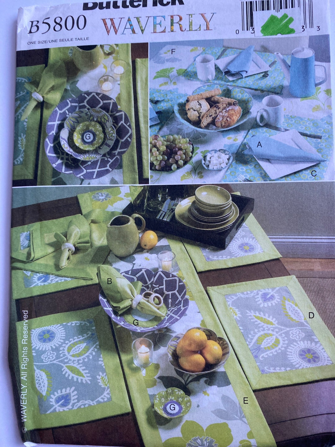 Butterick B5800 Waverly Rare Uncut Sewing Pattern for Table Linens