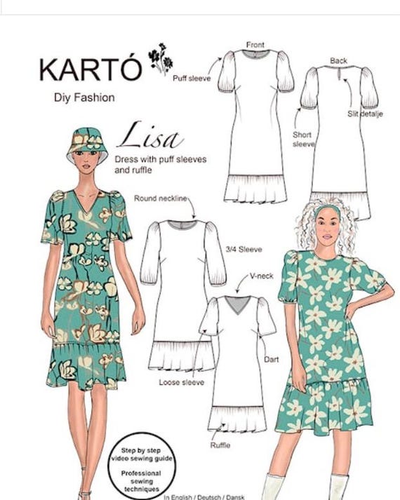 Karto DIY Fashion Lisa Dress Sewing Pattern, Puff Sleeves, Ruffle - Etsy