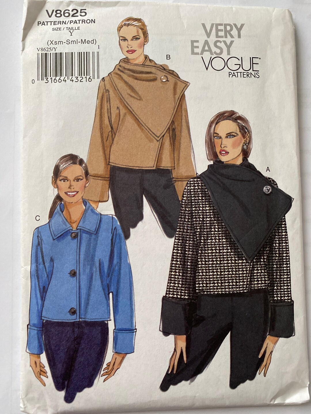 Vogue V8625 Rare Uncut Sewing Pattern Misses Womens Jackets. Size Xsm ...