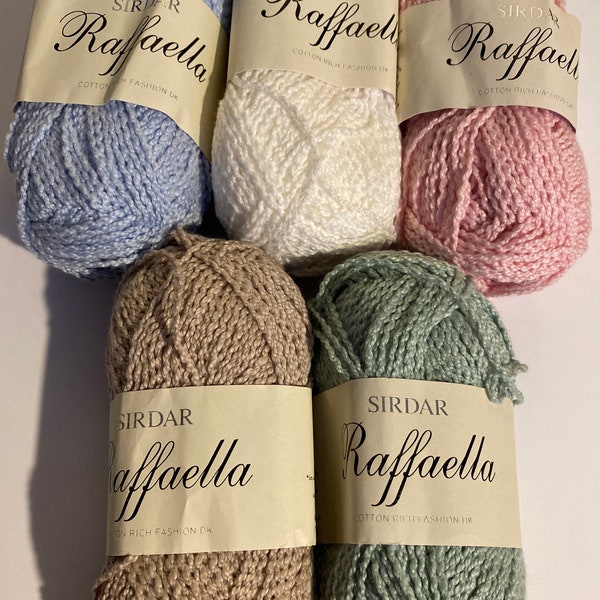 Sirdar Raffaella cotton blend wool yarn 50g balls. Limited stock. 125 metres each ball