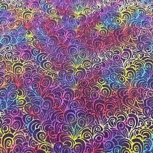 Fabric Freedom 100% cotton bright rainbow colours swirls fabric. 110cms width. Cut to size